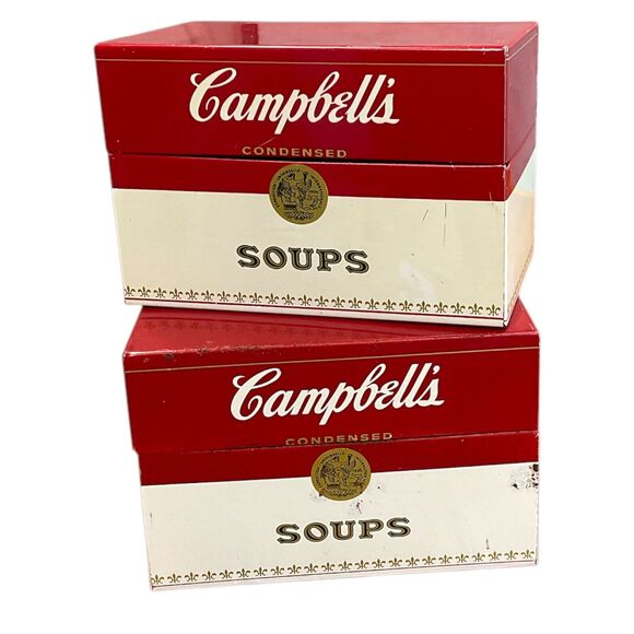 Vintage Campbells Soup Metal Recipe Holders Two Storage Boxes Empty - Picture 1 of 7